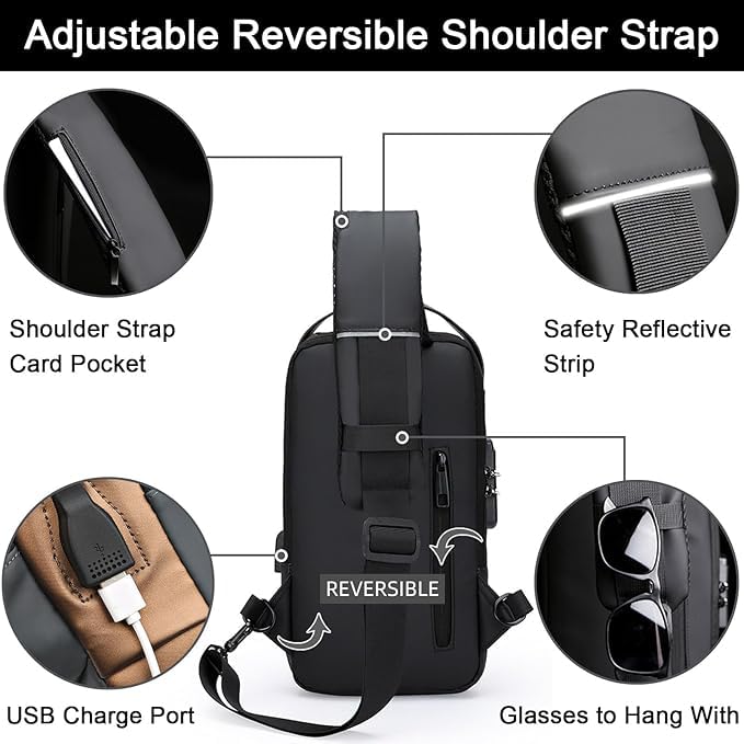 Crossbody Sling Bag with USB Charging - Waterproof & Anti-Theft