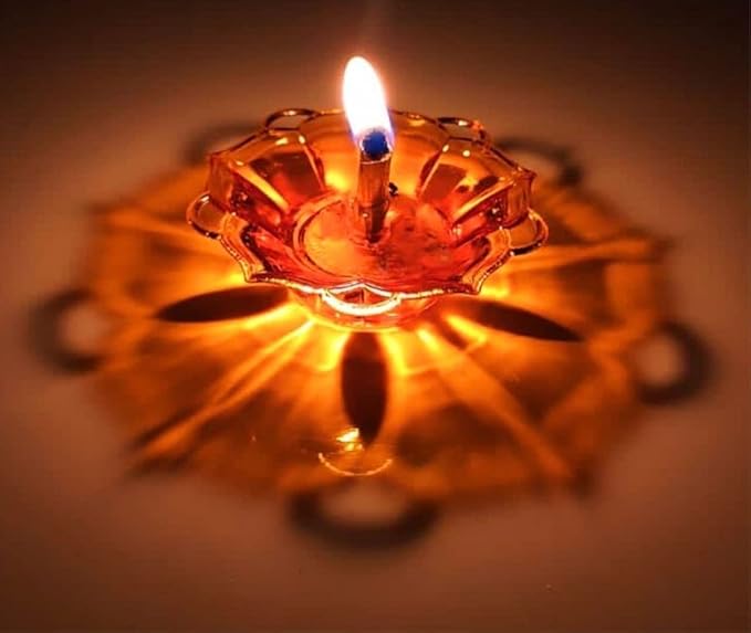 Colorful 3D Reflective Flower Diyas for Diwali Decoration, Multicolor, Reusable