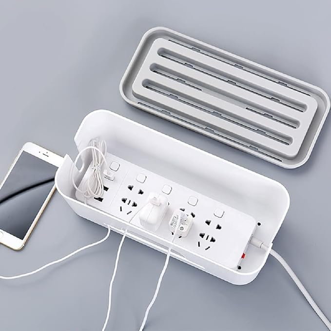 Cable Management Box - White | Cord Organizer & Safety Cover