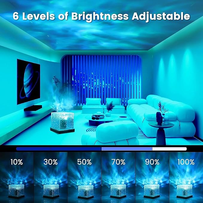 3D Ocean Wave Projector LED Night Light, Multicolor Cube Shape