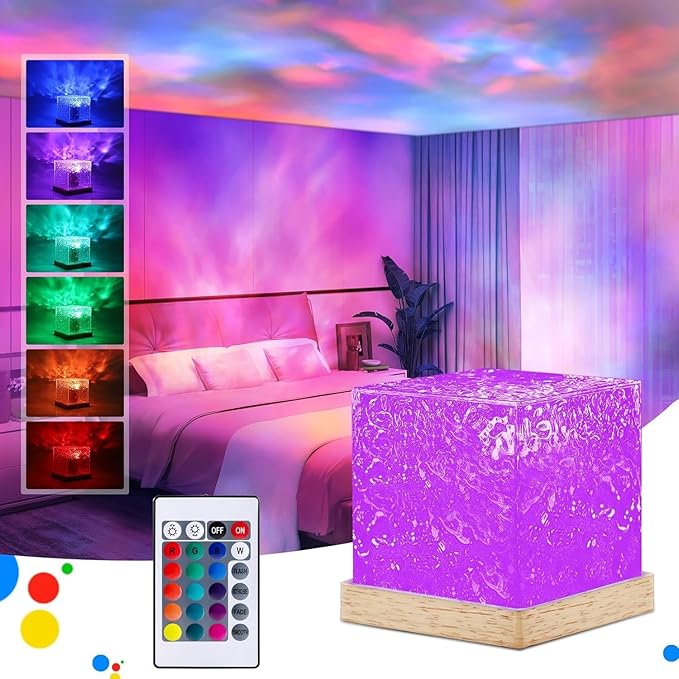 3D Ocean Wave Projector LED Night Light, Multicolor Cube Shape