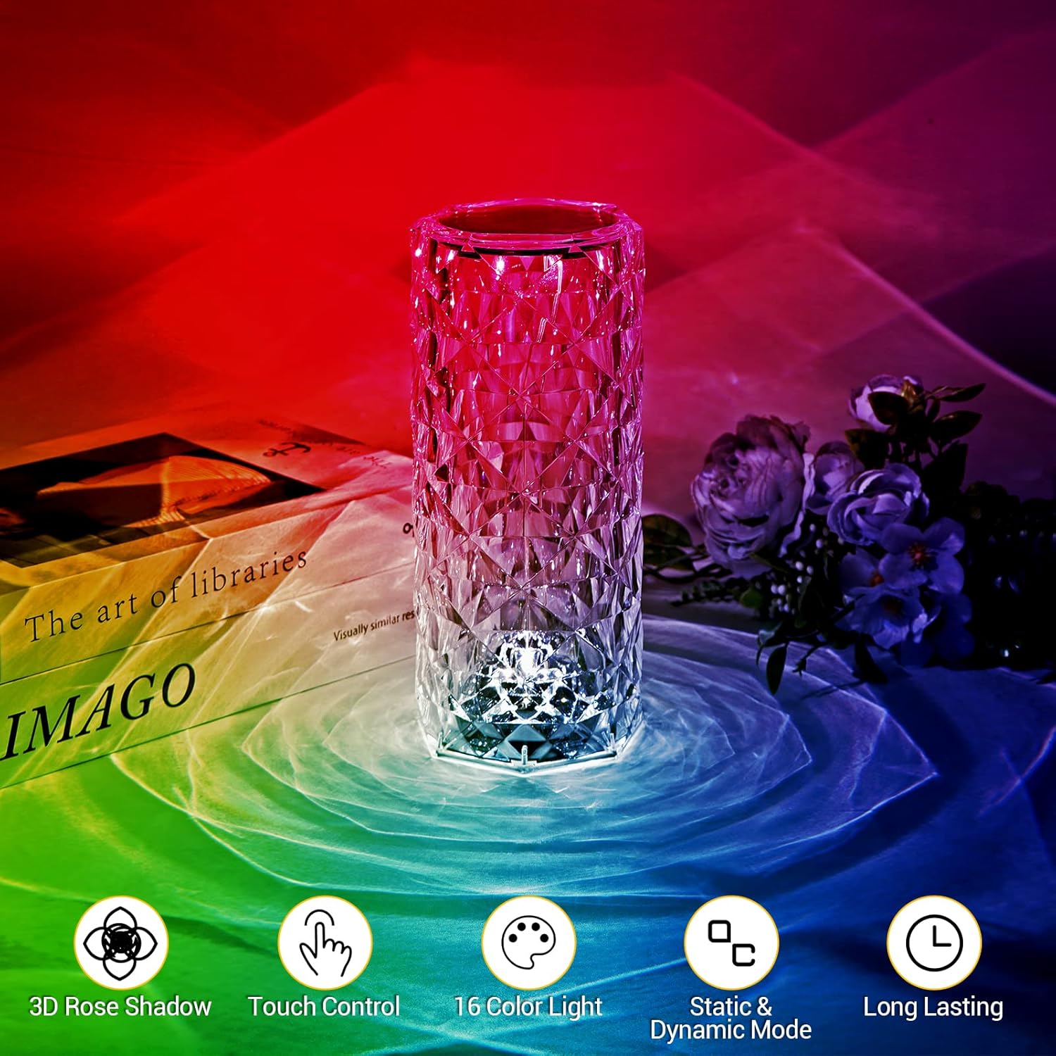 Touch Control RGB Crystal Rose Lamp